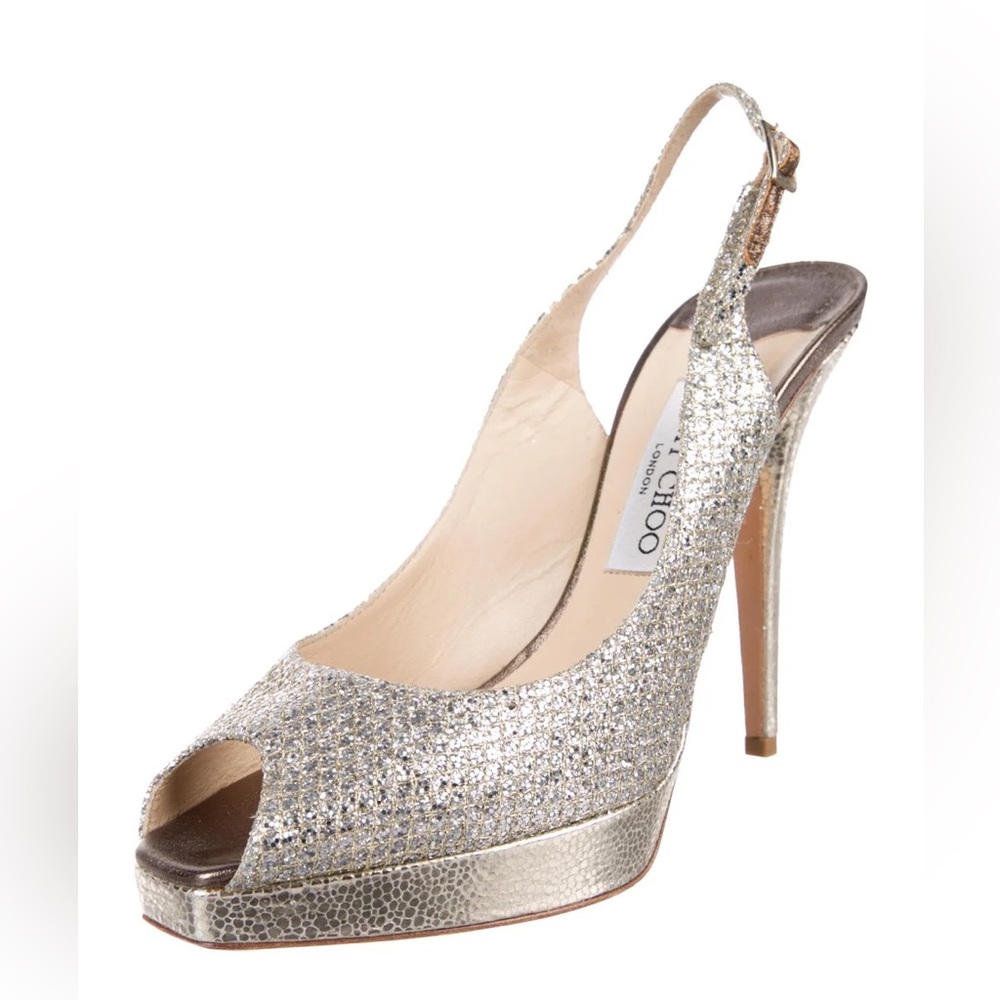Jimmy Choo Nova Gold Glitter Slingback Pumps - Size 8.5/EU 38.5